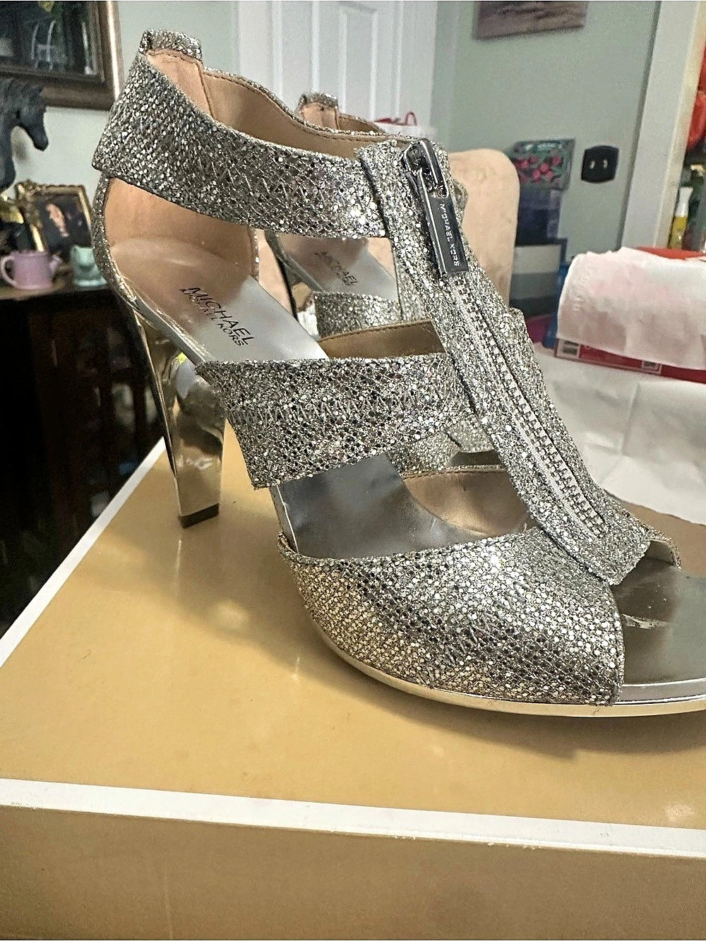 Michael Kors Beverly Embellished Heels in Silver US 8.5 M Like New